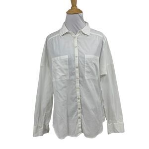Sundance Blouse Womens 8 White Cotton Button Up Long Sleeve Pockets Semi Sheer